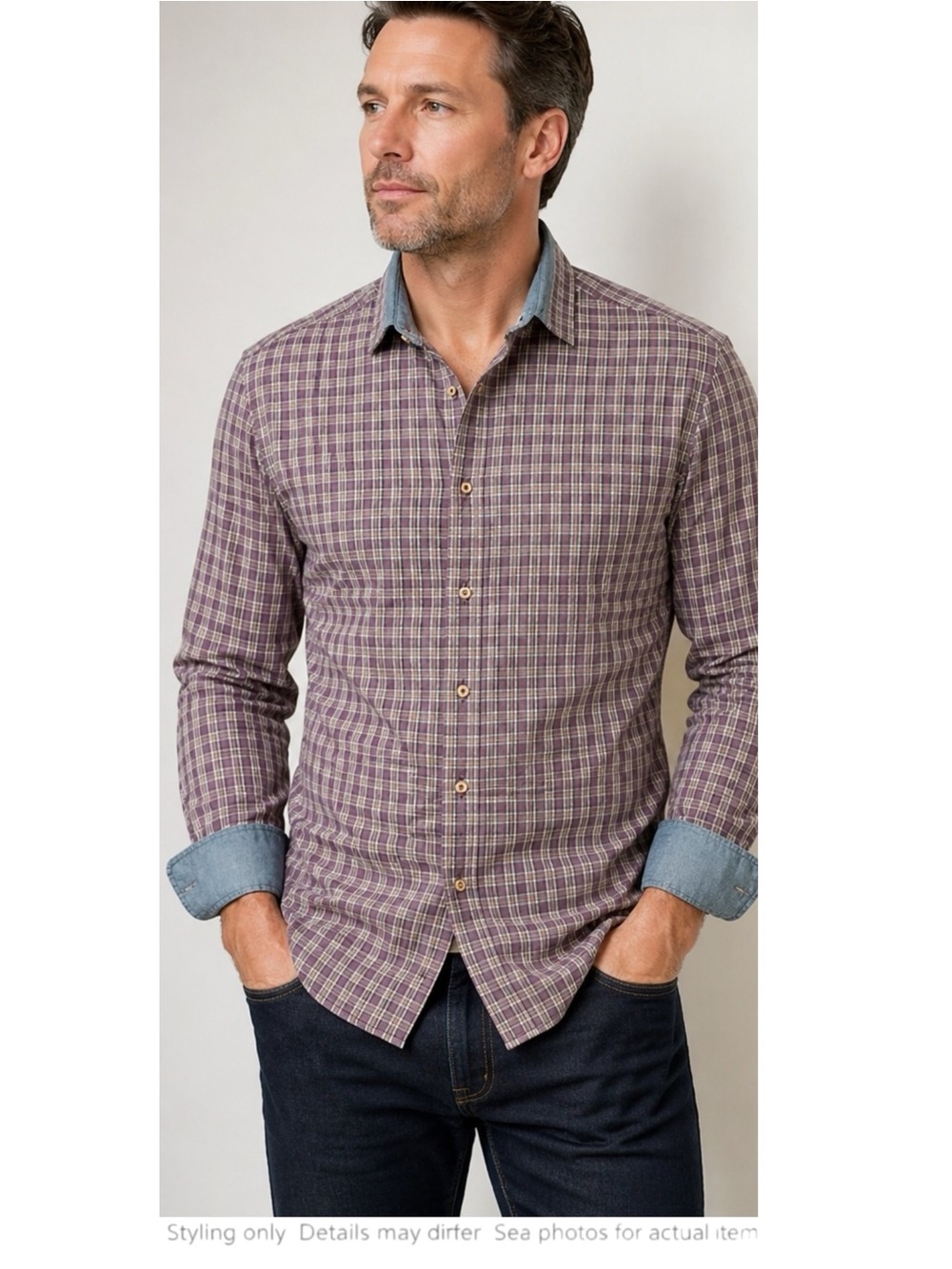 Ted Baker Men’s XL Purple Plaid Cotton Shirt Blue Contrast Cuffs